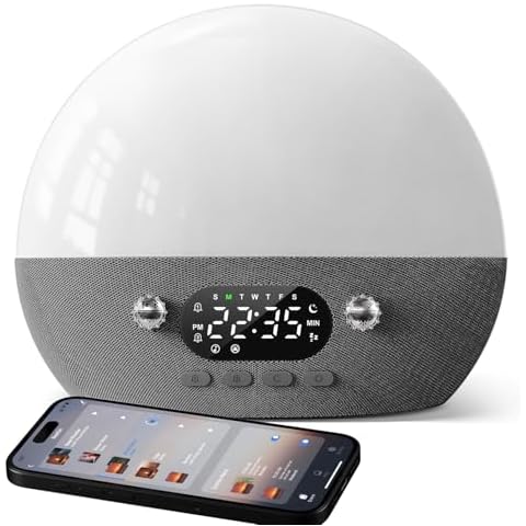 Dekala RestOnn Sunrise Alarm Clock Sunset Sound Machine 7-Day Programmable Loud Dual Alarm Clock, White Noise Natural Sounds for Sleeping Bluetooth Speaker Amber Night Light, Smart App Control Cover
