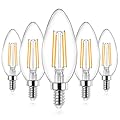 Ascher E12 Candelabra LED Light Bulbs 60 Watt Equivalent, 550 Lumen, Warm White 2700K, Clear LED Filament Candle Bulbs, Non-Dimmable, Pack of 5