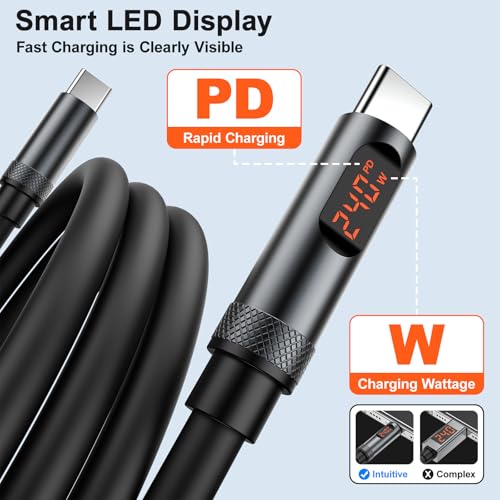 USB C to USB C Cable,3-Pack [4FT+4FT+6.6FT] 240W Type C Fast Charging Cord | Type C to Type C Phone Charger Cable with LED Display for iPhone 17 16 15 Pro Max Plus,MacBook Pro/Air,iPad Pro,Galaxy,Pixel