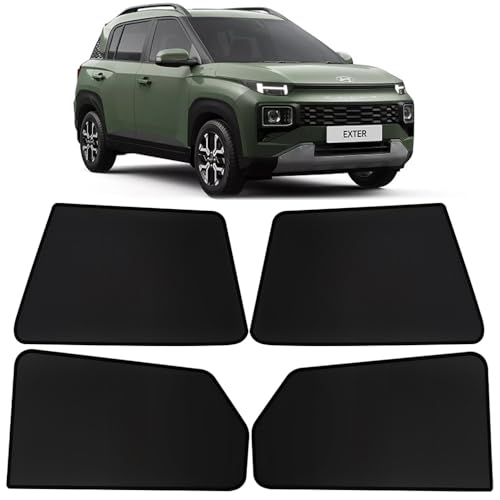 Image of OTO2EYE Car Sun Shade Compatible for Hyundai Exter Model 2023 to 2025, Z-Black Fix Type Side Window Curtains, Only Half Cut in Front Window, 4 Pieces Set