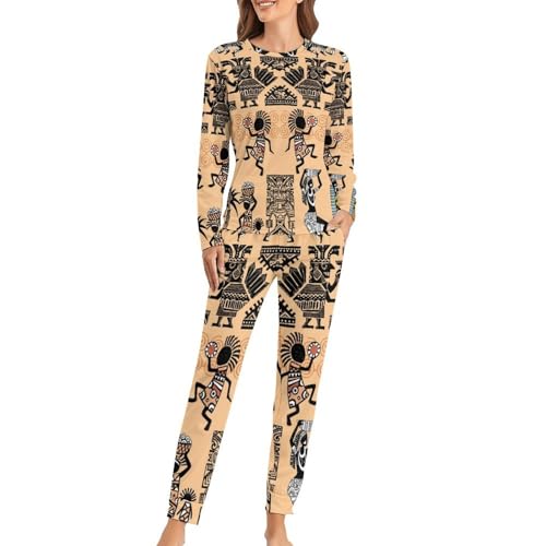 Pyjama femme t-shirt manches longues respirant et pantalon nuit vintage