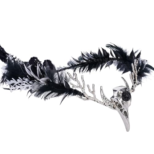 MOSTORY Gothic Rabe Hexenkrone für Frauen, Dunkle Elfe Kopfbedeckung mit Feder für Renaissance Halloween Cosplay Party