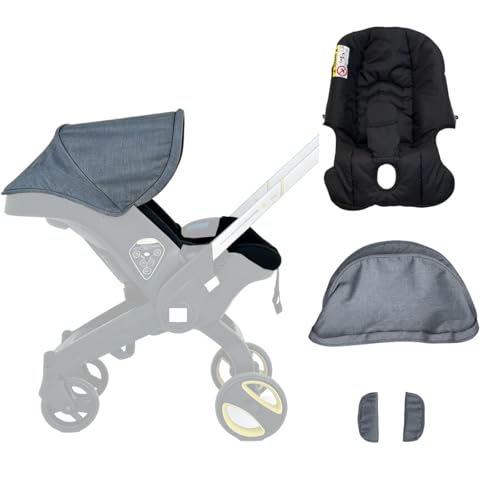 Baby Stroller Replacement Kit Compatible with DOONA+ Car Seat Stroller | Comfortable Thick Seat Cushion+Adjustable Canopy+Soft Shoulder Pads (Grey & Black)