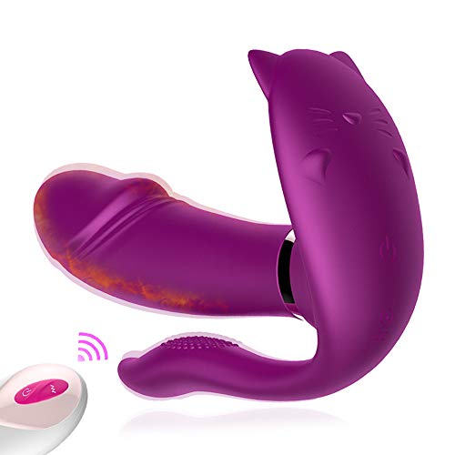 Wearable Heating G-Spot Vibrator Remote Control Clitoris G-Spot and Anus Triple Massager Waterproof Female Masturbation Dildo Vibrating Wand Rechargeable Vagina Stimulate Butterfly Vibrator