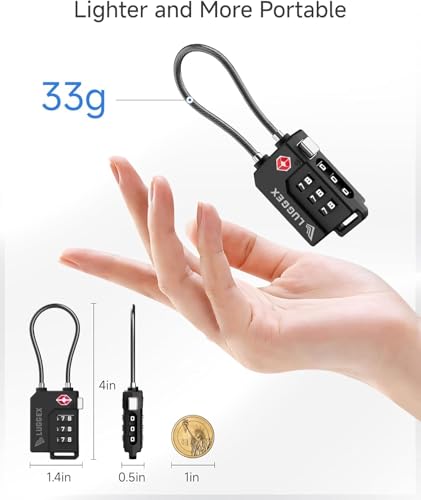 Image of LUGGEX 2 Pack TSA Locks for Luggage, Luggage Locks TSA Approved | Suitcase Locks in Gift Box, Ultra-Light 33g Combination Cable Locks, Easy-Read Dials for Suitcase Backpack Gym, Black