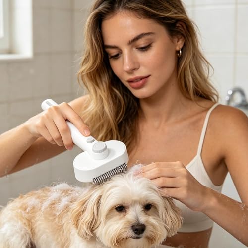 Cepillo para perros autolimpiante que desenreda mantos gruesos sin tirones 4