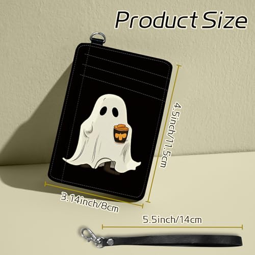 Image of Small Travel Wallets, Coffee Ghosts Slim Minimalist Front Pocket Wallet with Wristlet, RFID Blocking PU Leather Credit Card Holder with ID Window Change Purse for Men Women