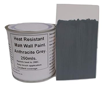 1 x 250ml Matt Anthracite/Dark Grey Heat Resistant Wall Paint. Wood Burner Stove Alcove. Brick, Concrete, Plaster, Cement Board, Rendering, Metal, Timber etc.
