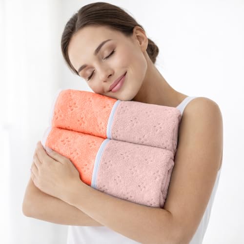 Image of MAXOSHINE Microfiber Towels for Bath Large Size-Reversible Bath Towel for Men and Women-Soft Coral Fleece Towel with Hook 600 GSM Quick Dry Super Absorbent-70 x 140 cm