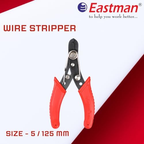 Image of Eastman Wire Stripper Precision Wire Cutter High Carbon Steel, Hardened Jaws, Cutting Plier Lightweight 130 mm Design, Single Color Sleeve Pack of 5 (E-2024)