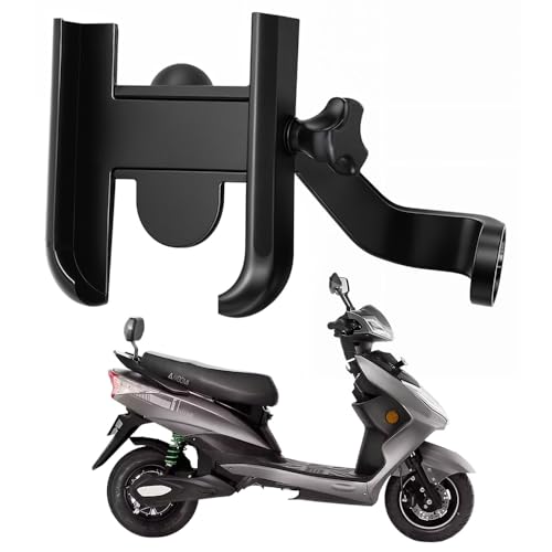 Image of Metal CNC Mobile Holder for Scooter, Scooty & Motorcycle Compatible for iVOOMi S1, Mirror Mount, 360 Rotation, Strong Anti-Slip Grip, Wide Adjustable Fit for All Smartphones (Black)