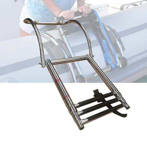 YJKKZQLB Échelle d'embarquement Pliable en 3 étapes avec marches Larges, échelle télescopique en Acier Inoxydable pour Bateaux pneumatiques et Semi-rigides