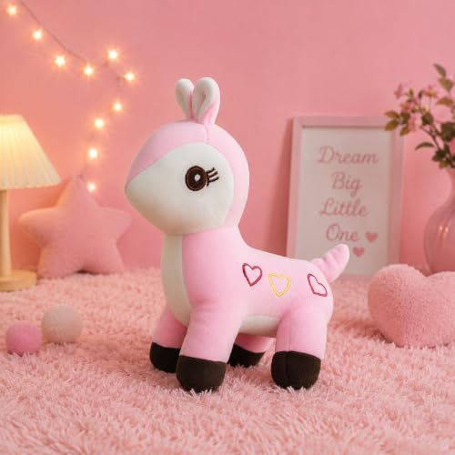 Image of Pink Reindeer Plush Toy, 30 cm, Soft Stuffed Animal with Heart Design