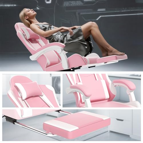 Image of Athena Collection Ergonomic Gaming Chair for Adults, Pink | Height Adjustable Office Chair Computer Desk Chair with Footrest & Headrest Lumbar Support for Office & Home, 350lbs