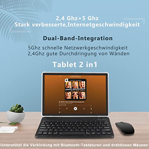 Tablet 10 Zoll mit Ultraschnell 5G WiFi, 2.0 GHz 8 Cores Android 11 Tablet mit Tastatur/Maus & Schutzhülle, 4 GB RAM, 64 GB ROM, Erweiterbar bis 1 TB, Bluetooth 5.0, 8000 mAh Akku, 5 MP+8 MP, Grau – Bild 3