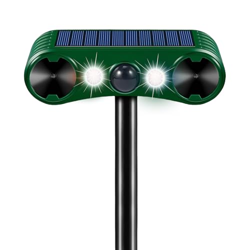 Répulsif Chat Ultrason, Repulsif Chat Solaire 2 Modes, Répulsif Chat Exterieur Étanche avec Lumière LED et Détecteur de Mouvement, Répulsif Animaux pour Anti Chats Chiens Souris Ratons Oiseaux