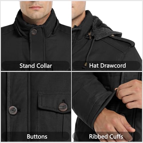 Image of Men's Winter Thicken Coat Casual Military Parka Jacket with Removable Hood
