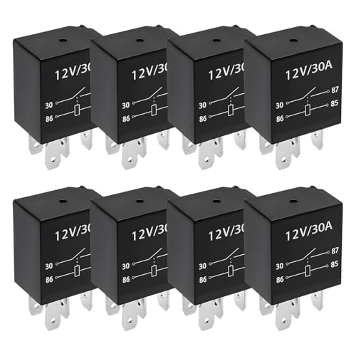 KVAEY 4 PCS 30A Starter Relay, 5 Pin 12 V Multi-Purpose Relays, Waterproof Heavy Duty Auto Relay, Automotive Engine Standard Relays Replacement Parts, Universal Car Accessories (4Pin, 8PCS)