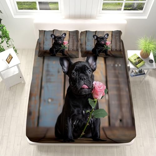 TACOKI Sabanas Bajeras 135x190 Buldog Sábanas Bajeras Perro Animal Ajustable Suave y Cómoda Sabana Bolsillo Profundo 30 cm, para Grueso Colchón, Sabanas Cama 135 c8354