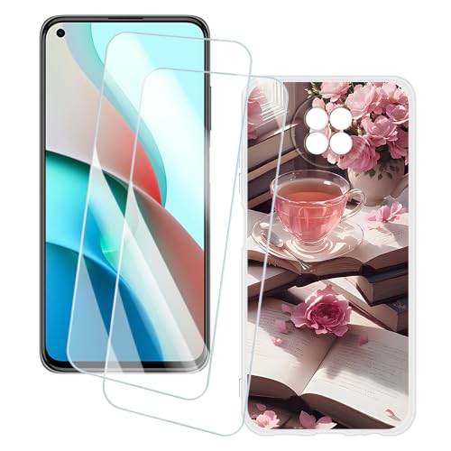 OAGELIM 2�Z�b�g �X�N���[���v���e�N�^�[ + �P�[�X Xiaomi Redmi Note 9T 5G (6.53 �C���`) �Ƃ̌݊������� �A�[�e�B�X�e�B�b�N�J�X�^���v�����g�J�o�[�Ƌ����K���X�t�B���� �X�N���b�`�h�~ (�s���N�̌ߌ�)