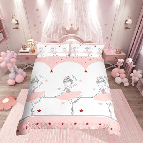 Ensemble de housse de couette Ballet Girl rose blanc mignon danseuse 140x200cm housse de couette...