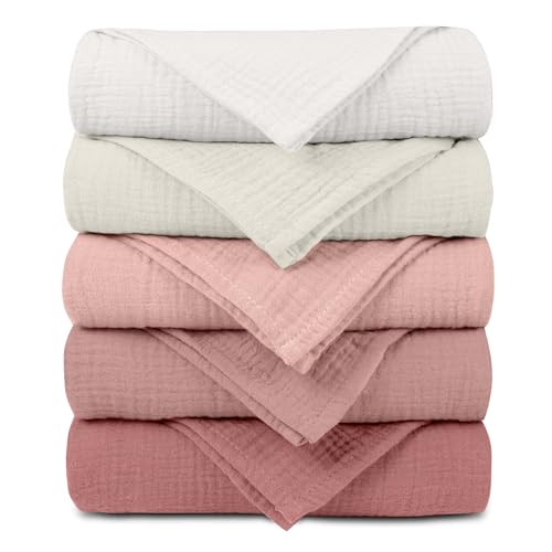 Image of Muslin Receiving Blankets, Neutral Blanket Swaddling for Newborn Boys and Girls, 5 Pack Breathable and Skin-Friendly Swaddle Wrap for Infant Baby (Sweet Colors)