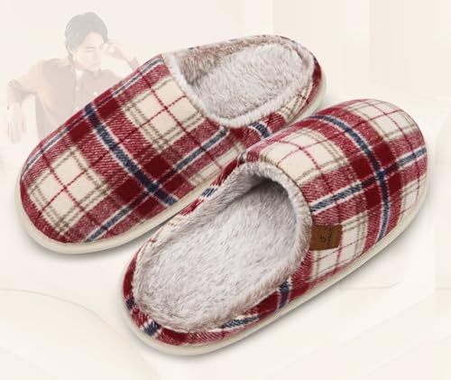 Image of COFACE Mens Cozy Memory Foam Scuff Slippers Casual Slip On Warm House Shoes Indoor /Outdoor Sandal Slippers With Arch Support Rubber Sole Size 7-15