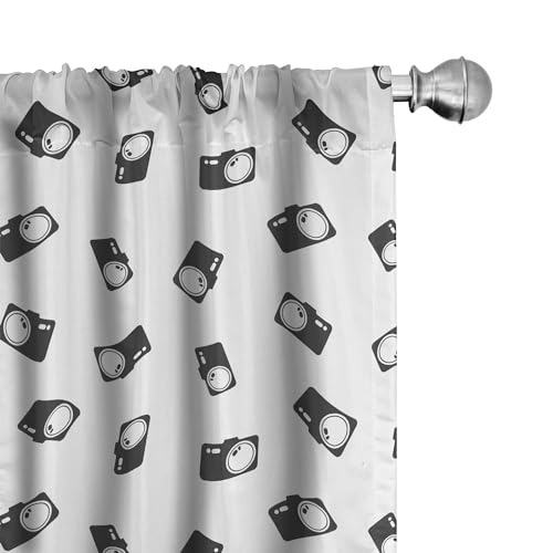 Ambesonne Monochrome Window Curtains, Photography Tools Motifs Cinema Equipment Pattern Device Camera Take Images, Lightweight Decor 2-Panel Set with Rod Pocket, Pair of - 28" x 95", Dark Grey White