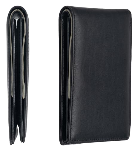Slim Mens Bifold Wallet,Thin Genuine Leather Wallet for Men with 8 Card Slots and1 ID Window (BLAC