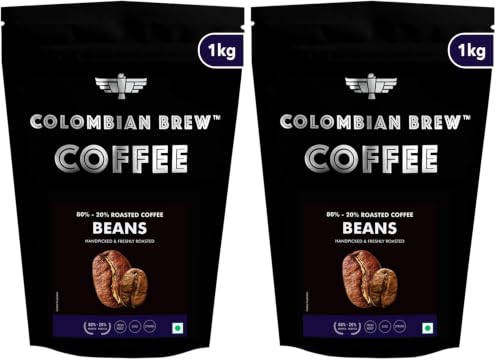 Image of COLOMBIAN BREW COFFEE Colombian Brew 80-20 Arabica Robusta Roasted Coffee Beans 1kg (Pack of 2)