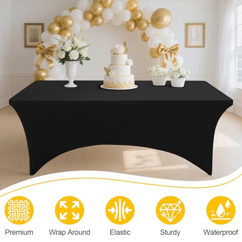 Smiry 2 Pack Spandex Table Cloth 6FT, Elastic Fitted Stretch Tablecloths, Washable and Wrinkle Free Rectangular Patio Table Cover for Outdoor, Wedding, Banquet & Parties (Black, 72Lx30Wx30H Inch)