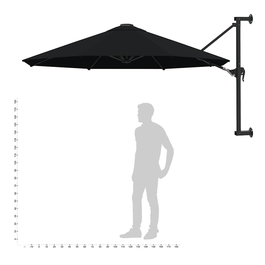 Sombrilla de Pared con Palo de Metal Negro 300 cm,Artículos de Exterior,Sombrillas,9.75kg-47300