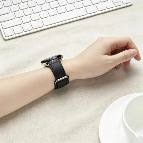 20mm Leather Band Compatible with Garmin Vivoactive 6/5/3,Black/Silver by Bntenotk - Used condition - Image 3