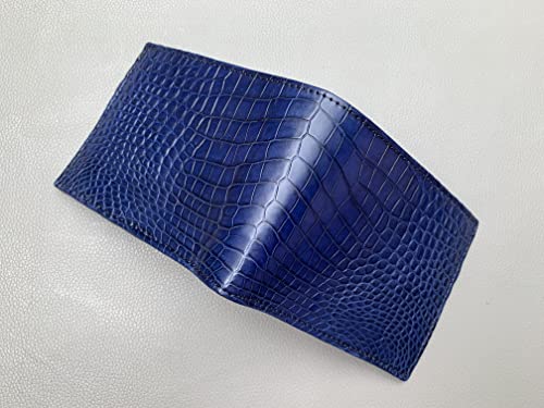 Crocodile Leather Skin Men's bifold wallet, Double Side Navy Blue Genuine Alligator4