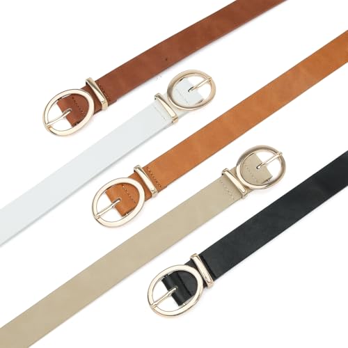 Womens Belts for Jeans Classic Oval Gold Buckle Faux Leather Waist Belt4