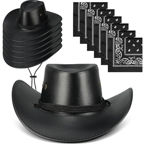 Image of Zhanmai 12 Pcs Cowboy Hat and Bandana Cowboy Cowgirl Hats Bulk Western Party Costume Halloween Accessory