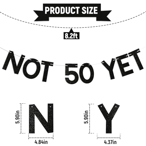 Image of Not 50 Yet Banner - Last Year in My 40s Banner, Happy 49th Birthday Sign, Cheers to 49 Years, Funny 49th Birthday Party Decorations Black Glitter