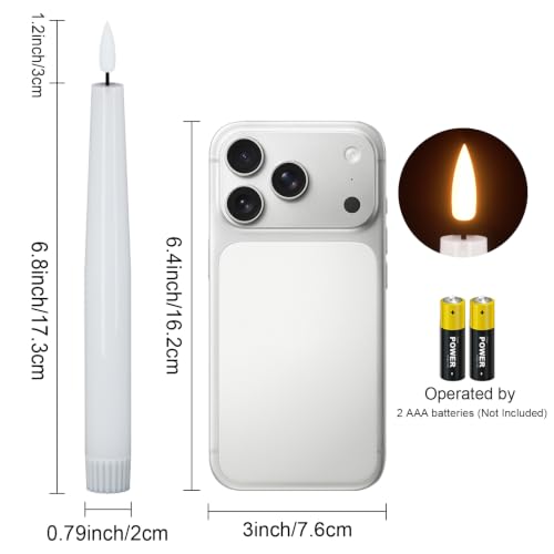 Image of Flameless Taper Candles, Real Wax Flickering Taper Candles Battery Operated with 6H Timer, 4 Pcs White LED Flameless Candlesticks for Halloween Christmas Holiday Wedding Decor