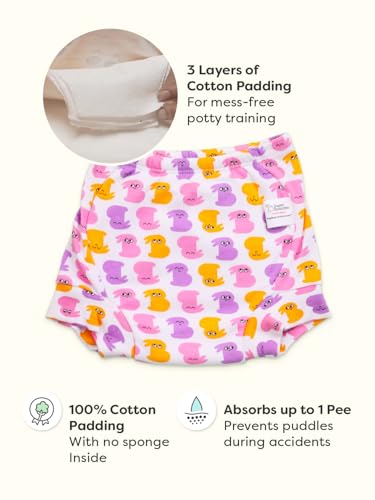 Image of superbottoms Padded Underwear | For Potty Training & Mess-Free Diaper-Free time | Prevents Pee Puddles | 3 layers of Premium Cotton Padding (No sponge) | (Bummy World, Size: 0, Pack of 3)