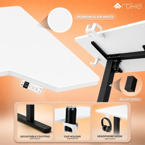 Image of Artidesk Pisthol Electric Height Adjustable Standing Desk L-Shaped Sit Stand Office Gaming Table for Home 140x85cm | USB-C | LED Display | 3 Memory Presets | Timer | Anti-Collision | 80kg Capacity