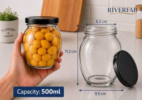 Image of Glass Jar with Air Tight Metal Lid I Kitchen Storage Jars for Spices, Coffee, Sugar & Dry Fruits I Grocery Storage Container I Kitchen Pantry Organiser Jar (MATKA GLASS JAR - 500 ML - PACK OF 4)