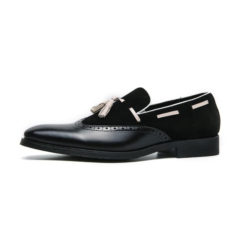 Dress Formal Shoes for Men Slip On Square Burnished Toe Wing tip Two Tone with Tassel Boatshoes Rubber Sole Block Heel Non Slip Anti-Slip Casual2