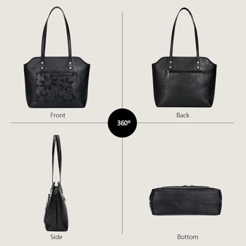 Image of Tote Bag for Women,Large Capacity Straw&Vegan Leather Tote Purses for Women,Shoulder Bags For Daily Travel Work Beach