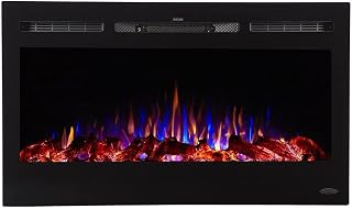 Touchstone Smart Electric Fireplace-The Sideline 36 Inch Wide-in Wall Recessed-30 Realistic Ember Color/Flame Options-1500W Heater w/Thermostat-Black-Log & Crystal Hearth Options -Alexa/WiFi Enabled