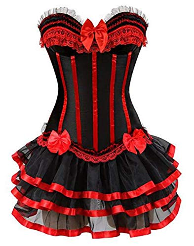 KUOSE Moulin Rouge Gothic Corsagenkleid Korsett Spitenrock Übergrößen S-6XL (EUR(32-34) S, Rot-4)