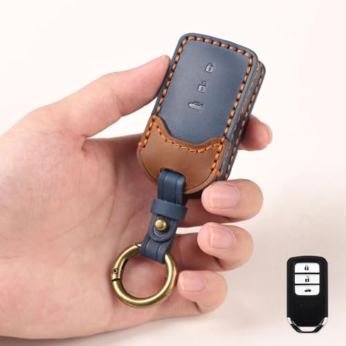 Image of keyzone dual leather key cover for Honda City, Accord, Amaze, CR-V, WR-V 3 button smart key