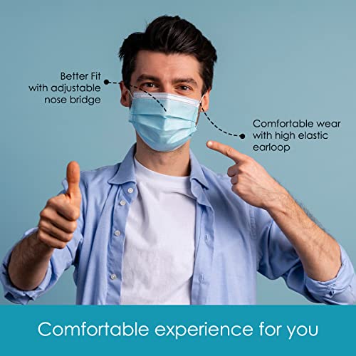 Vos Blue Disposable Face Mask – 100 Pcs, 3-Ply Mask With Effective Filtration & Protection, Breathable & Comfortable, Single Use Bulk Pack With Elastic Earloops For Outdoors, Office, Home, School #TOP2