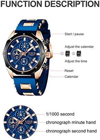 LIGE Mens Watches Fashion Sports Waterproof Chronograph Analogue Quartz Stainless Steel Casual Business Wristwatch for Man
