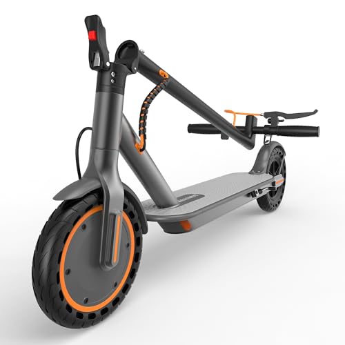 MAXSHOT Electric Scooter for Adults, 350W Motor, 19 MPH, 21-23 Miles Range, Portable Folding Commuter E-Scooter with App Control, Dual Brakes, 8.5″ Solid Tires – Orange