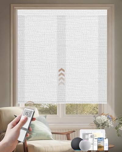 Kincmo Motorized Blinds with Remote, Light Filtering Roller Shades Work with Apple Homekit,Alexa,Google Home, Custom Electric Blinds with App,Voice Control (75% Blackout Aqua Waves White)